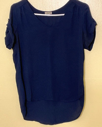 LILY WHITE Women’s Short Sleeve Pullover Top V-Neck Navy Size M - Picture 7 of 10