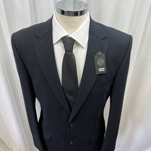 M&S Suit Navy Stripe Regular Fit Wool 2 Piece Suit C38M W36 L31 - Picture 6 of 18