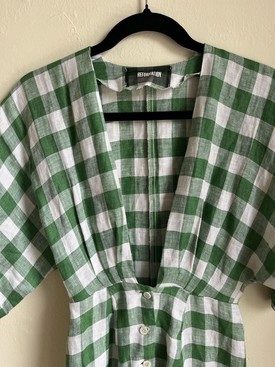 Reformation Geneva Dress In Green Gingham Linen Midi XS | eBay Reformation Geneva Dress In Green Gingham Linen Midi XS | eBay