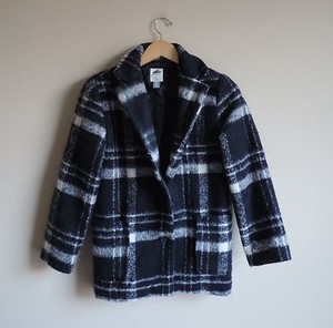 Girls-Youth-Old-Navy-Plaid-White-and-Navy-Long-Dressy-Coat-Jacket-Size-XL-14