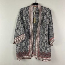 Max Studio Crepe Kimono Womens Small Open Front Paisley Floral 3/4 Sleeves