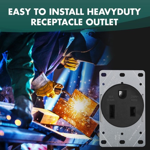 NEMA 6-50R Receptacle Outlet 50 Amp Flush Mounting,3 Wire 125/250V,Black - Picture 6 of 7