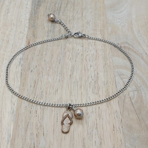 Flip Flop (Thong) Charm Anklet made with Swarovski Crystal Pearls, S/Steel Chain - Picture 5 of 6