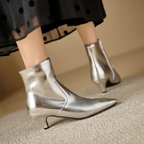 Womens Ankle Boots Low Mid Kitten Heels Work Pointed Toe Booties Shoes Party - Bild 12 von 24