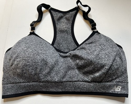 New Balance Women’s Sports Bra Size S/M Racerback Gray Black Adjustable Strap - Picture 12 of 15