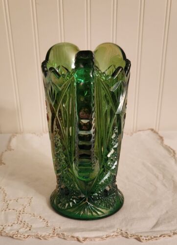 Antiker kaiserlicher grüner Karneval Glas 474 Wasserkrug Blumenmuster um 1920 - Bild 2 von 14