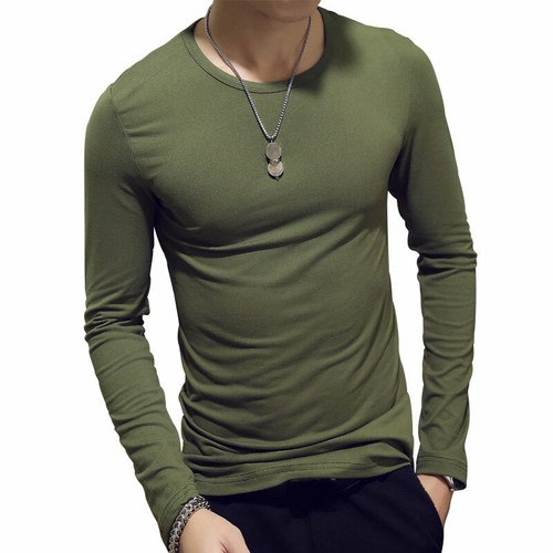 Herren Langarm T-Shirt Baumwolle Uni Rundhals Freizeit Tee Tops M-3XL #US - Bild 9 von 19