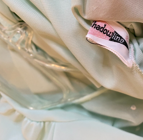 Vintage SHADOWLINE Button Up ROBE Celadon GREEN Medium NYLON Sheer Bodice READ - Picture 7 of 11