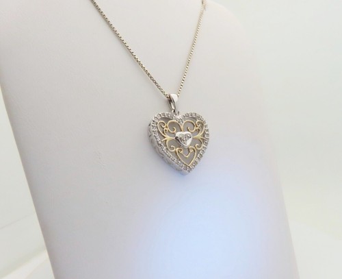 Collar Diamante Natural Corazón Mujer Oro 14k Filigrana Esterlina 19" .38ctw SN017 - Imagen 6 de 7
