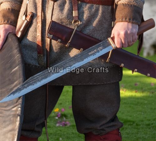 26" Premium Hand Forged J2 Steel Hunting Viking Runic Long Saxon Seax Sword - Picture 3 of 3