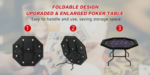 Poker Table 8 Player Texas Holdem Game Folding Casino Legs Cup Holders Octagon - Picture 12 of 13