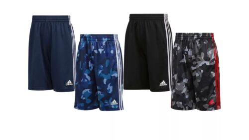 adidas 2 Pack Shorts Youth M 10/12 3 Stripe 1 Black 1 Grey Camo Pull On Active - Picture 3 of 3