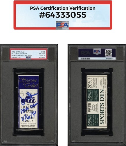 1992 LATRELL SPREWELL SIGNED NBA DEBUT TICKET STUB 11/6/92 POP 1 PSA 6💎AUTO 10 - Picture 3 of 9