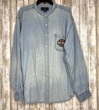 RARE Vintage Harley Davidson Embroidered Denim Button Down Shirt Size XL