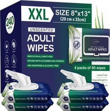 Adult Wipes For Elderly - 8"x13" Extra Large  Soft Wet 1 Count Pack of 240 