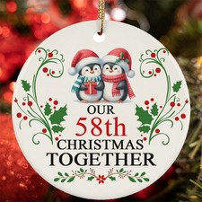 58th Christmas Together Ornament Funny Penguin Couple 58 Year Anniversary Gift