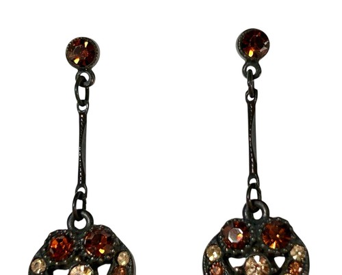 Sweet Romance Rhinestone Necklace Earrings Set Victorian Revival Bronze Tone - Picture 4 of 10