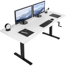 VIVO Manual 71” x 30” Stand Up Desk Workstation, White Table Top, Black Frame