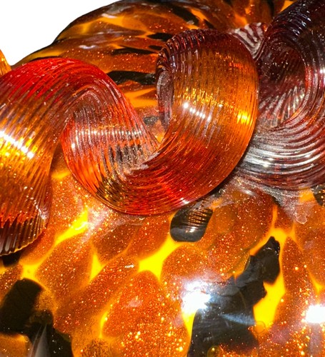 7" Art Glass Pumpkin Amber Brown Gold Black Halloween Handmade Fall Thanksgiving - Picture 5 of 8
