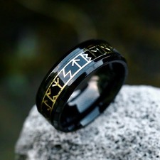 Stainless Steel Rune Viking Norse Black Classic Ring 8mm UK