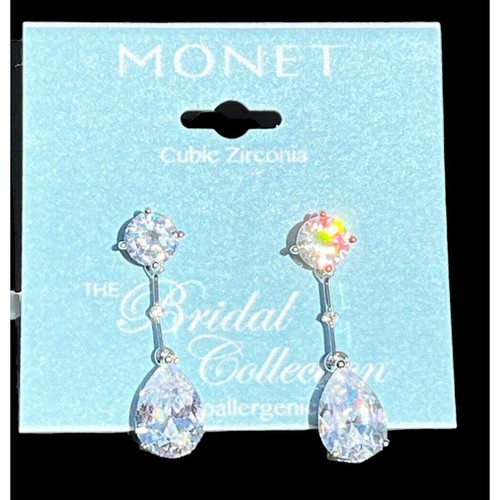NUEVO Pendientes colgantes Monet en forma de pera circonita cúbica circonita cúbica chic boda brillante novia - Imagen 7 de 11