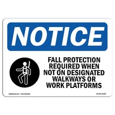 Fall Protection Required When With Symbol OSHA Notice Sign Metal Plastic Decal
