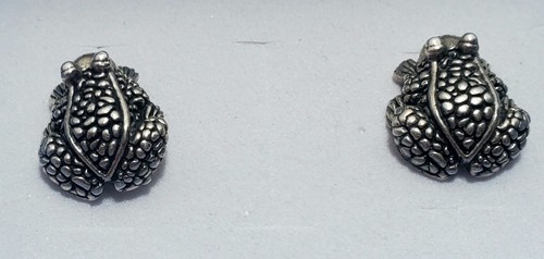 Vintage 925 Sterling Silber 3D Frosch Ohrstecker strukturiert Amphibien Design süß - Bild 7 von 13