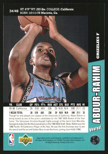 1996-97 Upper Deck Folz Minis Cardzillion Rare Vintage #34 Shareef Abdur-Rahim - Bild 2 von 2