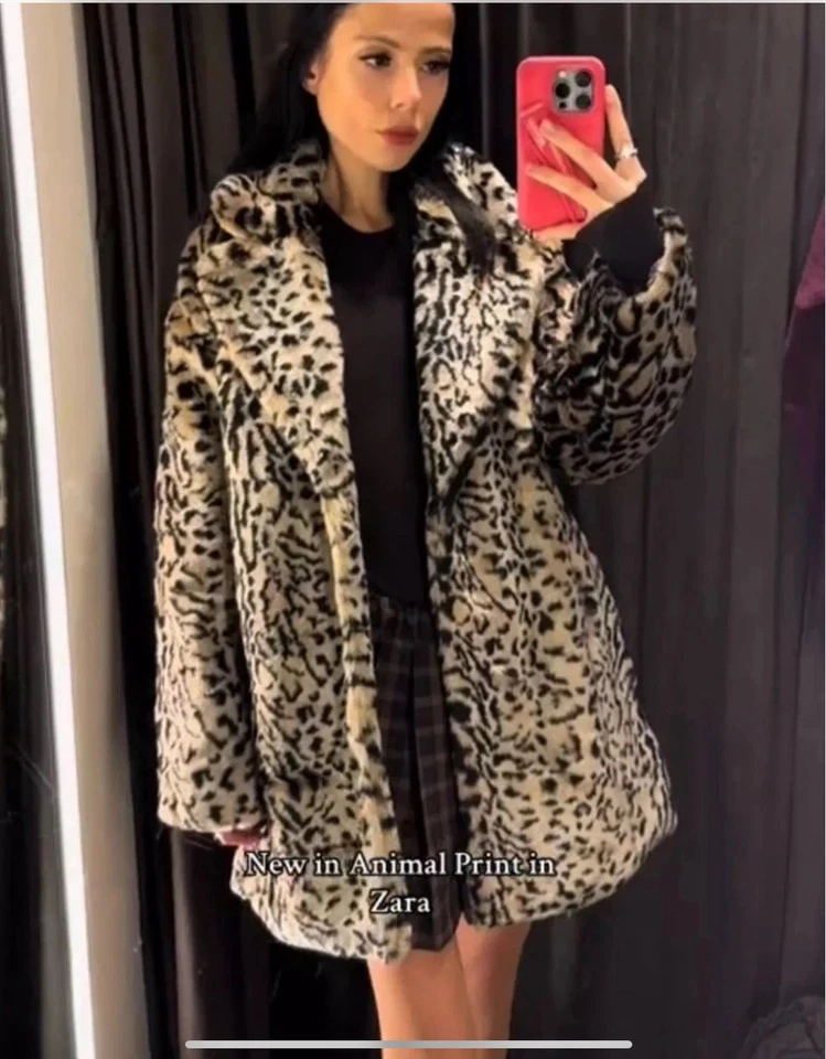 Zara Animal Print Faux Fur Coat Leopard Beige Brown Size XS REF:1255/771 New - Image 4 of 4