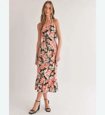 NWT Sage The Label DRESS Scenic Beauty Cutout Open Back Midi Floral Size SMALL