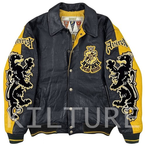 Avirex Lion American Fight  Vintage Varsity Yellow Real Leather jacket - LIMITED - Picture 3 of 4