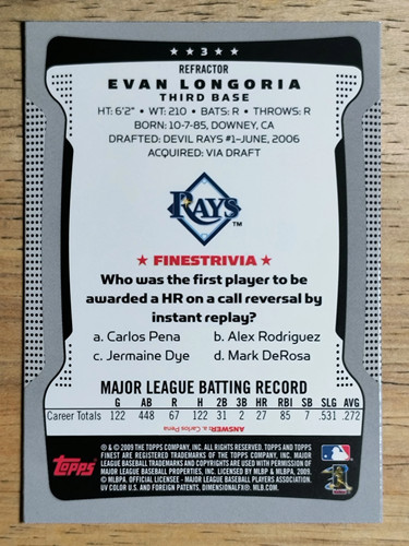 Finest Refractors #3 Evan Longoria 2009 - Imagen 2 de 2