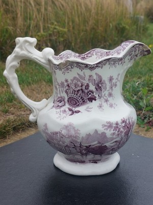 Antiker Krug ''D & Co'', Rinder, lila Transferware Eisenstein 7'' Krug Milchkännchen