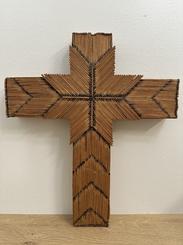 Vintage Match Crucifix Matchstick Art Cross Tramp Art Folk Art