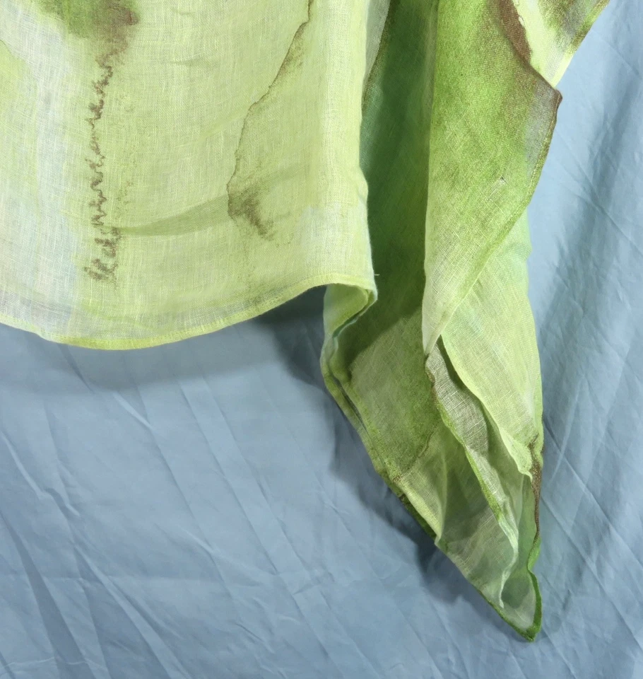 AIRY LINEN Poncho Top Topper GREEN WATERCOLOR Asymmetric ETHEREAL Lagenlook OS - Image 2 of 4