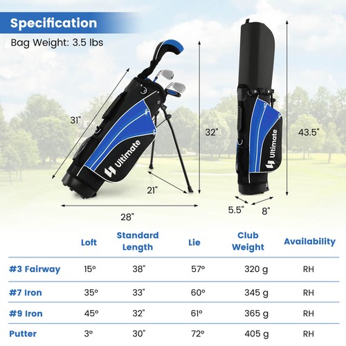 Ultimate 31" Set of 5 Portable Junior Complete Golf Club Set for Kid Age 8+ Blue - Bild 2 von 9