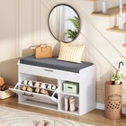 Shoe Storage Bench with Cushion 31.5" L Entryway Bench w/ Flip-Open Storage Box