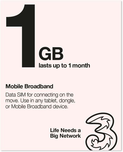 Three Mobile Broadband Sim Card with 1 GB Data for use in iPad, Tablet, Dongle - 第 23/24 張圖片