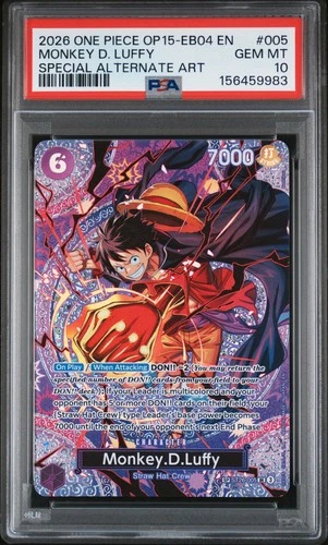 2026 ONE PIECE OP15-EB04-ADVENTURE ON KAMI'S ISLAND #005 MONKEY D. LUFFY PSA 10