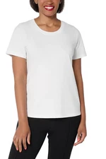 LOGO by Lori Goldstein Women's Short Slv 100% Cotton Everyday Tee Wht