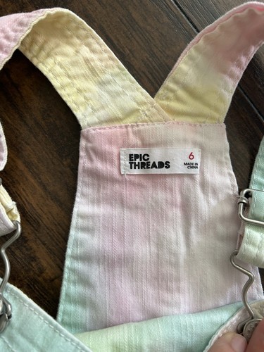 Girls Epic Thread Overall Shorts Shortalls Multicolor Tie Dye Size 6 - Picture 3 of 5