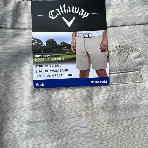 Callaway Opti Dri Moisture Wicking Stretch Waist Golf Shorts 36 Tan UPF 50 Sun - Picture 8 of 10