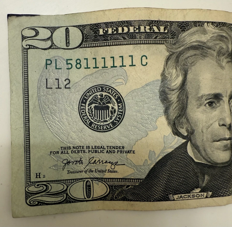 Número de serie 2017-A 1 PI/C con billete de 20,00 USD de seis 1’s Foto 2 de 3