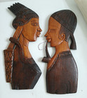 HAND CARVED WOODEN HANGING PLAQUES AFRICAN MAN AND WOMAN
