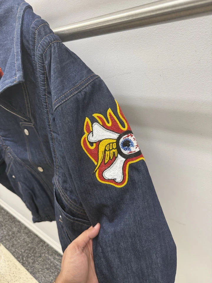 Von голландский Париж размер маленький джинсовая куртка сделано в Италии - редкая пантера графический - Изображение 2 из 4