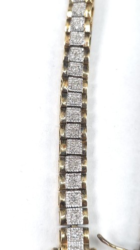 Brazalete Vintage Plata de Ley .925 Vermeil Diamante Genuino Dos Tonos 8" CISS - Imagen 12 de 15