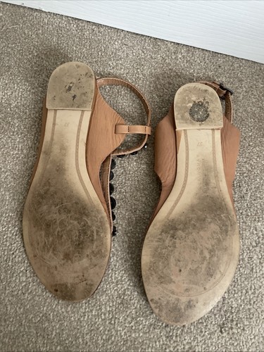 Zara Tan Leather Grey Gemstone Toe Post Sandals Size 37 / 4 - Picture 4 of 5