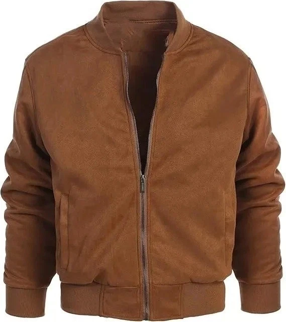 Men’s Suede Bomber Jacket Classic Casual Soft Leather Flight Style Everyday Wear