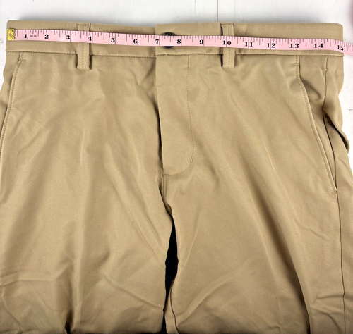 Pantalones de hombre Haggar H26 30x30 caqui frente plano vestido informal poliéster - Imagen 7 de 12