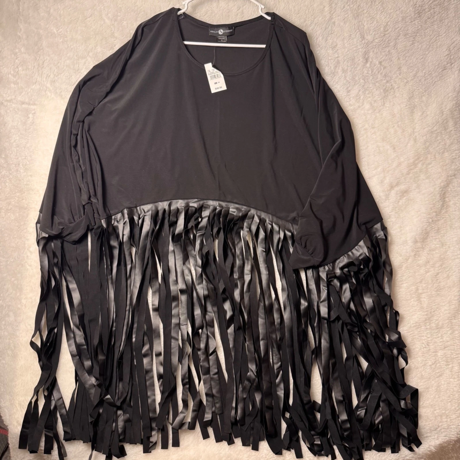 NWT Ashley Stewart 2X black Fringe poncho Unique Design witchy gothic dark chic